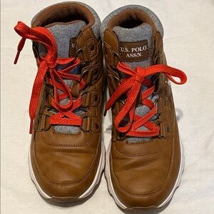 U.S. Polo Assn. Sz 7 M Tan combat Boots orange glitter Laces high top shoes